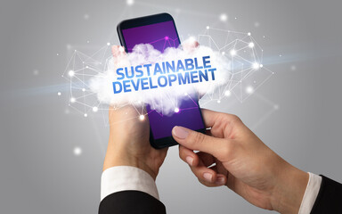 Obraz premium Hand using smartphone with cloud business concept