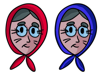 Vector printable illustration: cartooned grandmother's head