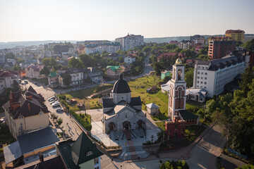 Obraz premium Aerial view on St. Nicholas Church in Truskavets, Ukraine