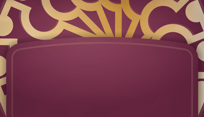 Burgundy banner template with vintage gold pattern for design under your logo