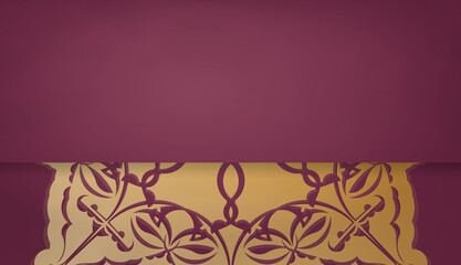 Burgundy banner template with vintage gold pattern for design under your logo or text