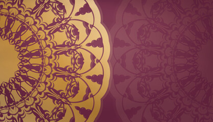 Burgundy banner with a mandala with gold ornaments and a place for the text