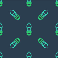 Line Light bulb with concept of idea icon isolated seamless pattern on blue background. Energy and idea symbol. Inspiration concept. Vector