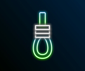 Glowing neon line Gallows rope loop hanging icon isolated on black background. Rope tied into noose. Suicide, hanging or lynching. Colorful outline concept. Vector