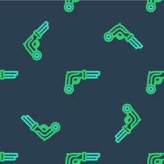 Line Vintage pistols icon isolated seamless pattern on blue background. Ancient weapon. Vector