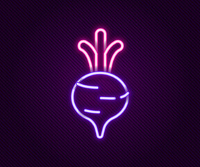 Glowing neon line Fresh beet with leaf icon isolated on black background. Natural Root. Vegetable Ingredient for food. Colorful outline concept. Vector