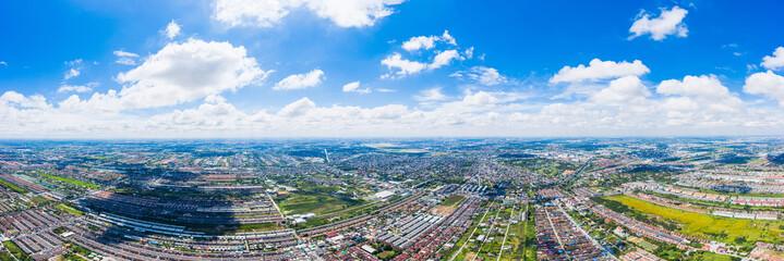 Aerial view from plane go to Don Mueang International Airport. Bangkok Thailand