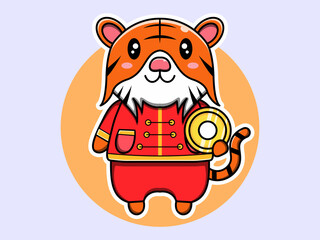 Cute Tiner chinese new year character vector icon illustration. Isolated flat design.