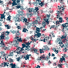 Abstract blue and pink different brush strokes in the white background. Seamless pattern