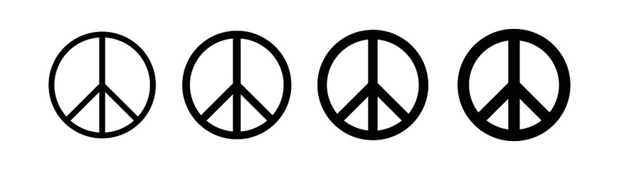A set of peace signs of different thicknesses. Peace symbols, peace pictograms isolated on white background. International symbol of the antiwar movement of the disarmament of the world, vector. - obrazy, fototapety, plakaty