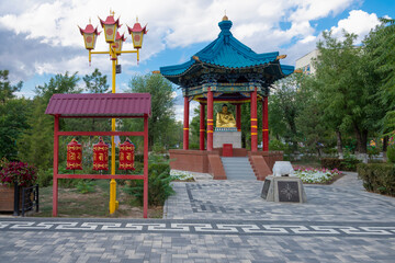 Rotunda and statue of Shakyamuni Buddha. Elista, Kalmykia
