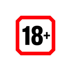 18+ age restriction sign. Icon only 18 plus, censored. Under eighteen years prohibition sticker, adults only. Raster symbol.