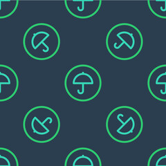 Line Delivery package with umbrella symbol icon isolated seamless pattern on blue background. Parcel cardboard box with umbrella sign. Logistic and delivery. Vector