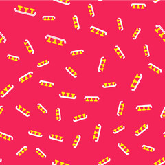 Line Skateboard stairs with rail icon isolated seamless pattern on red background. Vector