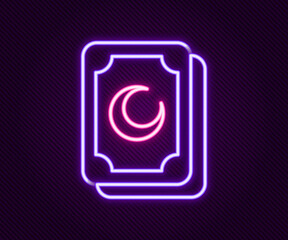 Glowing neon line Tarot cards icon isolated on black background. Magic occult set of tarot cards. Colorful outline concept. Vector
