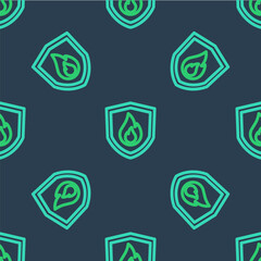 Line Fire protection shield icon isolated seamless pattern on blue background. Insurance concept. Security, safety, protection, protect concept. Vector