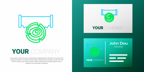 Line Two-handed saw and log icon isolated on white background. Colorful outline concept. Vector