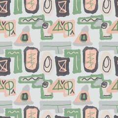 Abstract seamless pattern, geometric figures.  Tetris, runic symbols, trending colors, suitable for fabric design