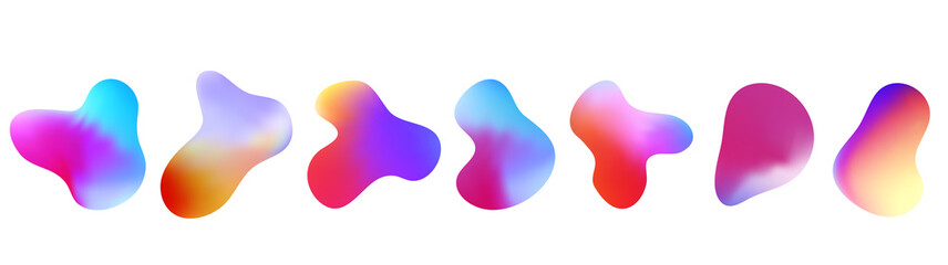 Gradient abstract fluid shapes. Set isolated liquid elements for holographic design. Vector isolated vivid color elements.