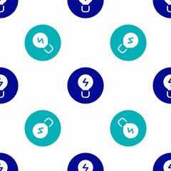 Blue Light bulb with concept of idea icon isolated seamless pattern on white background. Energy and idea symbol. Inspiration concept. Vector