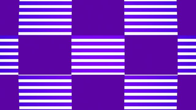The purple checkerboard pattern cyclically changes shape, fills the circular space, flips horizontally, narrows, expands. Looping motion graphics