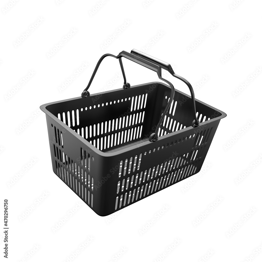 Wall mural 3D Plastic shopping basket. In black and white, 3 sides preview