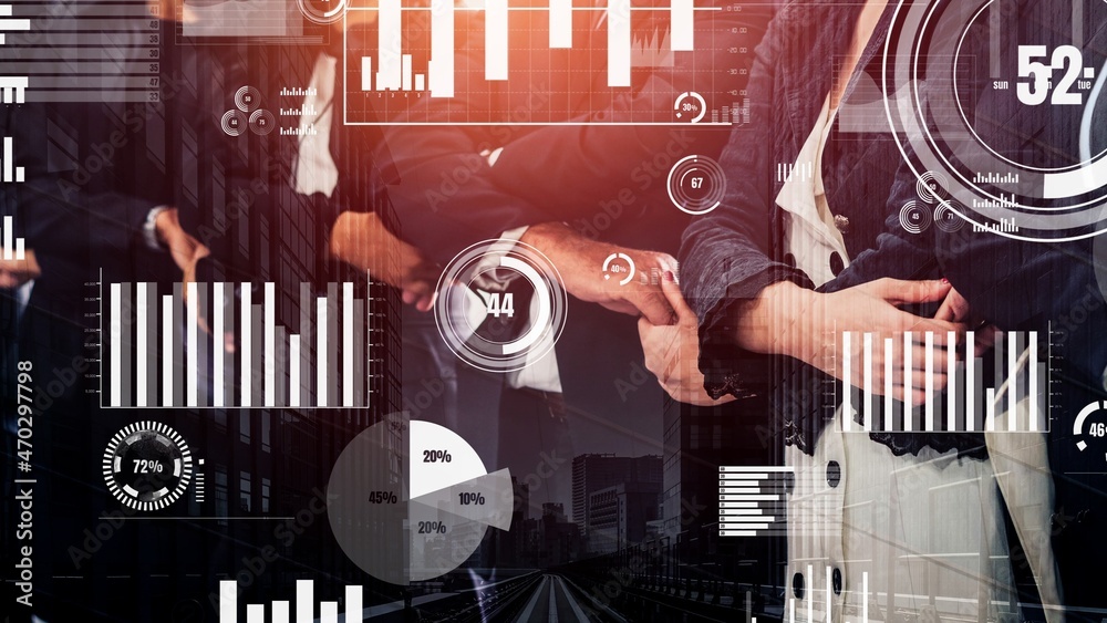 Poster conceptual business dashboard for financial data analysis . 3d render computer graphic .