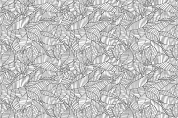 Vector illustration leaves of tree. Abstract seamless pattern black and white.
