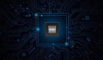  CPU Chip on Motherboard. Central Computer Processors CPU concept. Quantum computer, large data processing, database concept. Futuristic microchip processor. Digital chip.