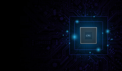  CPU Chip on Motherboard. Central Computer Processors CPU concept. Quantum computer, large data processing, database concept. Futuristic microchip processor. Digital chip.