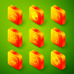 Set line Eye scan, Fingerprint, Cyber security, House system bug, System, USB flash drive, Internet of things and Check mark speech bubble icon. Vector