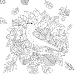 lovely bird in round shape of ornate different leaves for your c