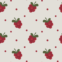 Seamless pattern of cranberry branches. Color vector illustration, doodle style.