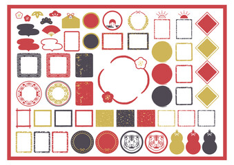 2022 寅年 手書きのフレームセット 正月 年賀状
