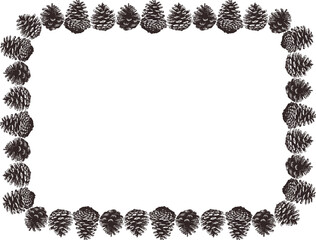 Decorative frame from drawn brown pine cones