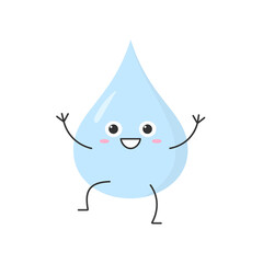 Water drop greeting cute funny character cartoon smile face happy joy emotions icon vector illustration.