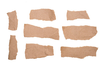 Torn cardboard papers with space for copying, isolated on a white background.