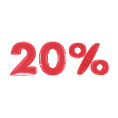 3d image of twenty percent in the form of balloons. Lettering for poster, banner, invitation card.