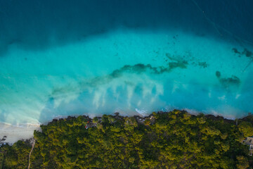 Tropical island of Zanzibar, Tanzania. Coastline, ocean and boats. Amazing nature and beautiful views