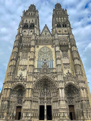 Fototapeta premium Beautiful Gothic cathedral France, vertical photo, no people