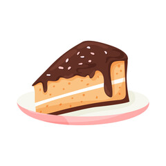 Chocolate cake vector cartoon illustration. Tasty dessert with sprinkles.