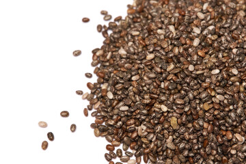 Organic natural chia seeds isolated on white background
