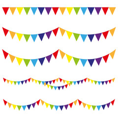 Obraz premium Colorful Party Flags On White Background. Celebration Event & Birthday. Holiday flags for celebration decoration design. Holiday flags Great design for any purposes. EPS 10. Stock image. 
