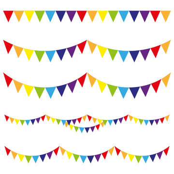 Colorful Party Flags On White Background. Celebration Event & Birthday. Holiday flags for celebration decoration design. Holiday flags Great design for any purposes. EPS 10. Stock image. 