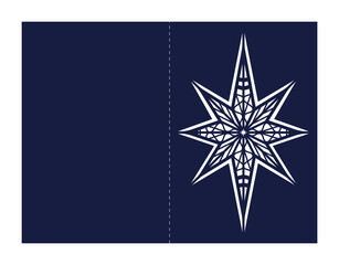 Laser cutting template card. Christmas star invitation. Greeting card with sharp snowflake decoration. Vector shape. Stencil. Paper cutout.