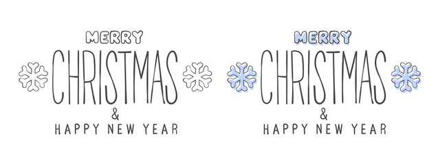 New Year signs. Hand-drawn Merry Christmas & Happy New Year Eve inscription. Elements of New Year design. Vector graphics