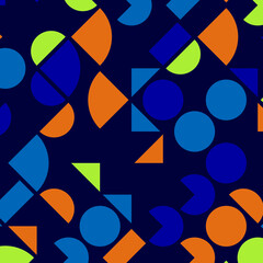 abstract orange,yellow and blue geometric colorful bright triangle shape luxury pattern with mosaic surface geometric on dark blue.