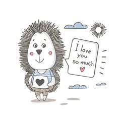Cute hedgehog with heart vector illustration for Valentine's Day