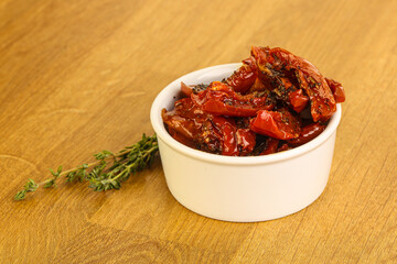 Sun-dried natural Italian tomato in the bowl
