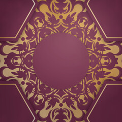 Burgundy card with abstract gold ornament for your congratulations.